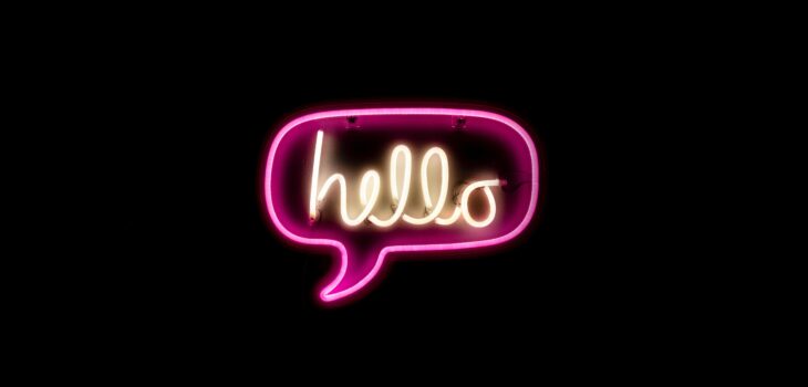 Neon sign of the word Hello